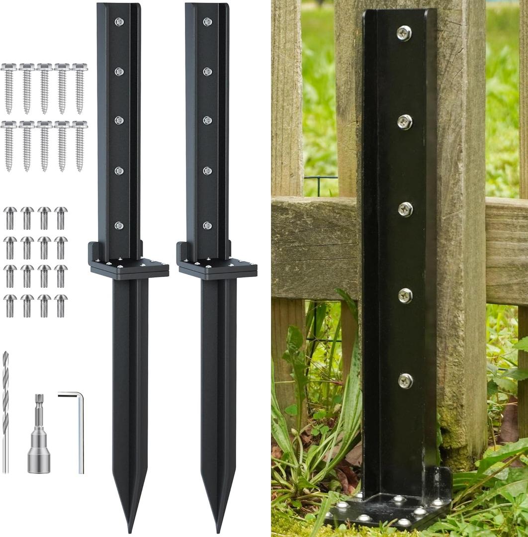 2-Pack Fence Post Repair Kit Heavy Duty 32in Fence Post Anchor Thickened 13 Stainless Steel Screw-Connected for Repairing Tilted and Broken Wooden Post