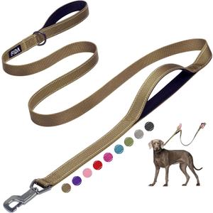 Fida 6 FT Heavy Duty Dog Leash with 2 Comfortable Padded Handles, Traffic Handle & Advanced Easy Snap Hook, Reflective Walking Lead for Large, Medium & Small Breed Dogs, 6 Feet (Pack of 1), Brown
