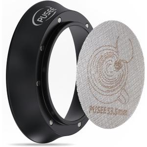 54mm Espresso Dosing Funnel & 53.5mm Puck Screen,PUSEE Coffee Dosing Ring Aluminum Metal,Reusable 1.7mm Thickness 150m Espresso Puck Screen 316 Stainless Steel Fits 54mm Portafilter (Black)