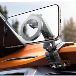 LISEN for Magsafe 360 Degree Rotation Dashboard Car Phone Holder [Strong Compression Clamp] Clip on Dashboard Cell Phone Holder, Multifunctional MagSafe Magnetic Car Phone Mount for iPhone 16 15 14 13 (Black)