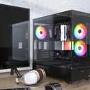 MONTECH XR-B, ATX Mid-Tower PC Gaming Case, 3x120mm ARGB PWM Fans Pre-Installed, Full-View Dual Tempered Glass Panel, Wood-Grain Design I/O Interface, 4090 GPUs, 360mm Radiator Support, Black