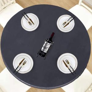 LUSHVIDA Round Vinyl Waterproof Tablecloth Grey, Fits Tables up to 36''-44''