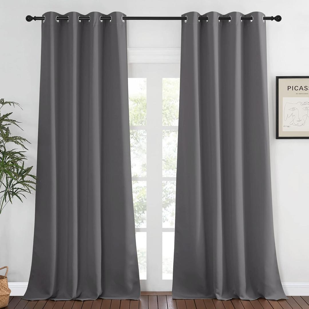 NICETOWN Grey Blackout 108 inch Curtains for Bedroom - Energy Saving Thermal Insulated Solid Grommet Blackout Curtain Drape for Living Room, W52 x L108, 1 Panel
