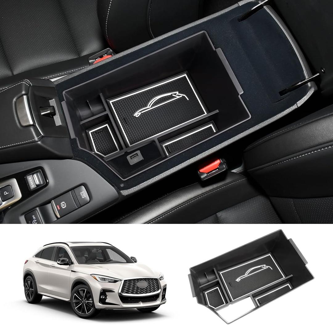 LUWU 2023 Infiniti QX50 QX55 Center Console Organizer Armrest Box Armrest Organizer 2018-2023 QX50 Center Console Storage Insert Tray 2022-2023 QX55 Armrest Tray 2023 Infiniti Accessories (White)
