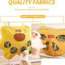 2 x ITANDME 4-Hole Rabbit Hay Feeder Bag with Zipper Top Hanging Rabbit Bags Breathable Fabric Guinea Pig Feeder Cute Shape Small Pet Hay Holder for Guinea Pig Bunny Chinchilla(Yellow Paw Print S)