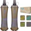 500ml Soft Flask, 2 Pack Flexible TPU Hydration Water Bottle, Collapsible with 28mm Caliber for Running, Hiking, Cycling, Climbing, and Marathon Purple (17 Ounces* 2 Count)