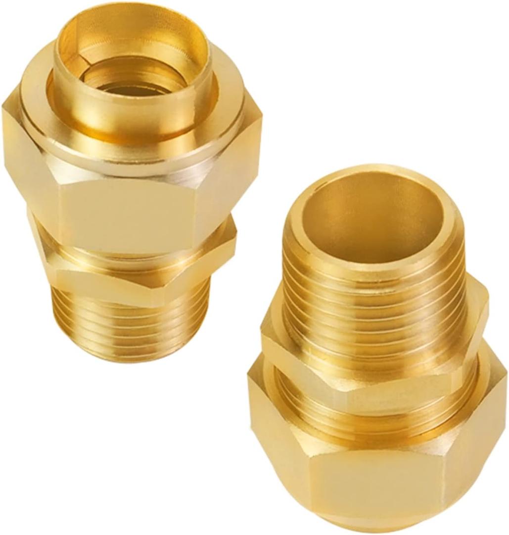 1/2" NPT Brass Pipe Fittings Male Threaded Hex Nipple Brass Tone NPT Male Thread Pipe used for 1/2in Gas Pipe Pack of 2
