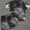 RoseSeek Boy's 2 Piece Vintage Summer Outfits Tie Dye Graphic Tees and Shorts Set Casual Streetwear (Multicolor)