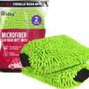 AIDEA Car Wash Mitt Microfiber, 2PK Scratch Free Lint-Free, Premium Chenille Microfiber Mitt Car Wash Brush, Green, Regular Size 7.12''X10.14''