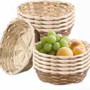 10 Pack Round Bamboo Gift Baskets, 7" Small Woven Bread & Fruit Basket for Kitchen Restaurant Display, Party Decor Serving Storage