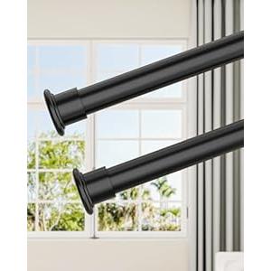 Tension Curtain Rod by EZFurni, 2 Sets 42-123 Inches, Heavy Duty Tension Rods for Windows, No Drilling Adjustable Curtain Rod for Patio, Hold Up Blackout Curtains and Non Slip, Black