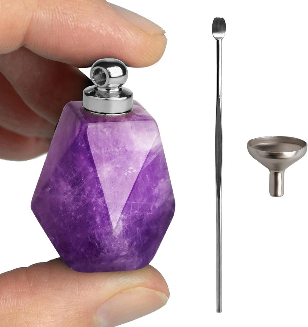 BOHO GARDEN Crystal Keepsake Urn - Wearable Small Container for Ashes, Memorial Urns Made from Real Crystal Material - Includes Spoon, Stick, Funnel & Storage Box (Amethyst (Silver))