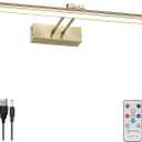 HEAGEERO Picture Light,20in Battery Picture Light for Wall,5000mAh Wireless Remote Painting Light with Timer and Dimmable,Metal Art Light for Display,Artwork,Portrait,Gallery-Antique Brass