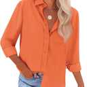 siliteelon Button Down Shirts for Women Dress Shirts Long Sleeve Wrinkle Free Work Office Fitted Blouse Tops with Pocket (XX-Large, Orange)
