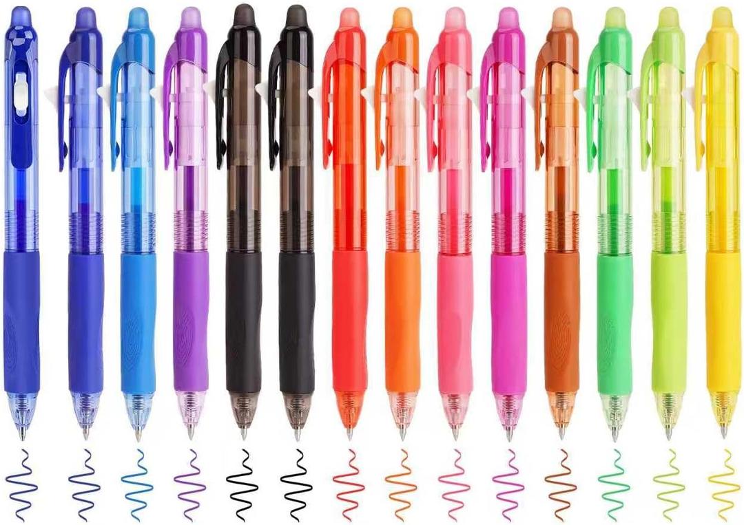 14 Colors Retractable Erasable Gel Pens, Fine Point, Assorted Color Inks for Drawing Writing, Office - Gift Set for Students, Kids & Artists