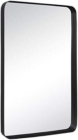 TEHOME 12x16 Matt Black Metal Framed Bathroom Mirror for Wall in Stainless Steel Matte Black Rounded Rectangular Bathroom Vanity Mirrors Wall Mounted