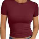 Trendy Queen Women's Short Sleeve T Shirts Summer S, Burgundy