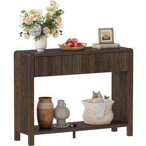 FATORRI Console Entryway Table, Narrow Wooden Sofa Table with 2 Drawers, 39.37 inch Modern Foyer Tables and Couch Tables Behind Sofa for Living Room, Hallway (Dark Walnut)