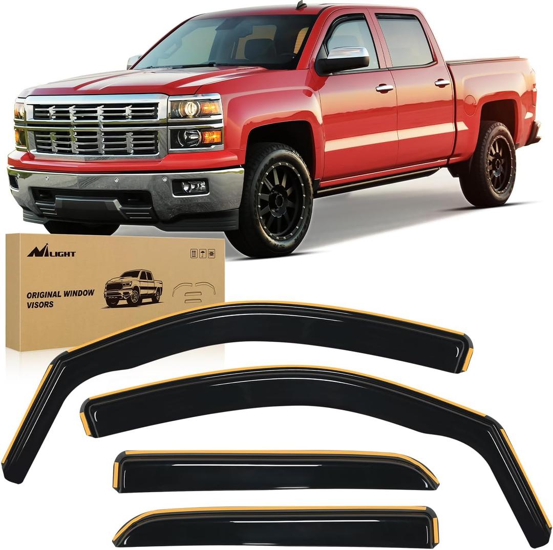 Nilight in Channel Window Deflectors for Chevy Silverado/GMC Sierra 1500 Crew Cab 2014-2018,Silverado/Sierra 2500HD-3500HD Crew Cab 2015-2019 Rain Guards,Vent Window Visors-4pcs