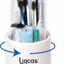 Toothbrush Holder with Cover, Dustproof Toothbrush Holder for Bathroom Sink, Vanity and Bathroom Storage Organizer, Rotating Bathroom Counter Organizer (White)