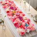 Breling 40 x 14 Inch Artificial Flower Floral Tea Party Table Runner Spring Pink Floral Wonderland Party Decoration Pink Flower Table Centerpiece Afternoon Tea Decor for Spring Bridal Wedding Birthday