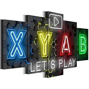 Merrleem Gaming Symbol Wall Art Canvas Prints, Gamer Art Decor, Teen Boys Game Room Bedroom Wall Picture, Game Icons Decoration (Large, Wrapped Canvas