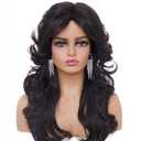 Rugelyss Vintage Wigs Natural Black Wig for Women Lady Layered Synthetic Full Wigs for 70s Cosplay Costume Disco Hair Wig