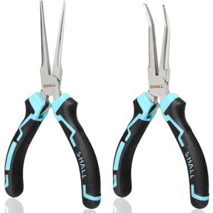 SHALL 6" Mini Needle Nose Pliers Set, 2PCS Long Nose Pliers & Bent Nose Pliers with Comfort Grip Handles, Non-Serrated Small Needle Nose Pliers for Jewelry Making, Bending Wire, Crafts, Home Repair