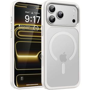 Magnetic for iPhone 17 Pro Max Case (Compatible with Magsafe) (Military Grade Shockproof) (Reinforced Camera Protection) Translucent Anti-Fingerprint Phone Cover, White