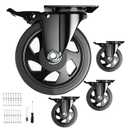5 Inch Swivel Caster Wheels, Set of 4 Heavy Duty, Locking Industrial Casters with Brake, Black, Stainless Steel, Polyurethane, Double Safety Brakes and 360 Swivel for Maximum Flexibility