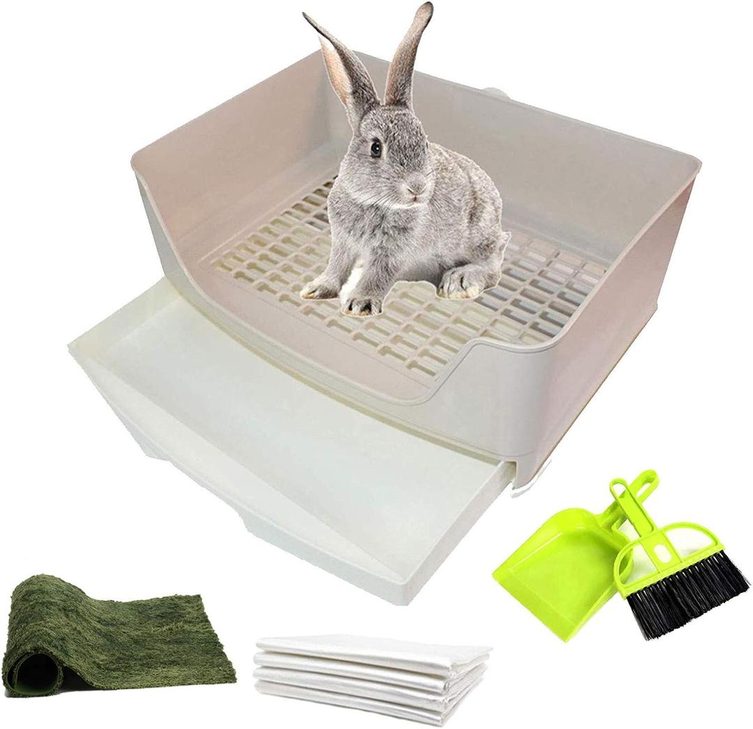 PINVNBY Large Rabbit Litter Box Corner Toilet Box Bigger Pan Pet Potty Trainer with Drawer for Adult Bunny Guinea Pig Chinchilla Ferret Galesaur Hedgehog Small Animals(Brown)