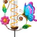 LEWIS&WAYNE 36.3 Butterfly Rain Gauge Outdoor, 7 Glass Tube Solar Powered 10 Warm White LEDs Garden Metal Stakes Decorative Waterproof for Yard Garden Patio Lawn