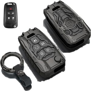 Heavy Metal Key Fob Cover Case Protector Compatible with Chevrolet Equinox Camaro Cruze Malibu Impala Spark Sonic GMC Buick Terrain Encore Allure Regal (B-Model-Black)