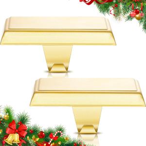Zhengmy 4 Pcs Christmas Stocking Holders for Mantle Weighted Stocking Holder Fireplace Hangers for Xmas Holiday Party Decoration (Gold)