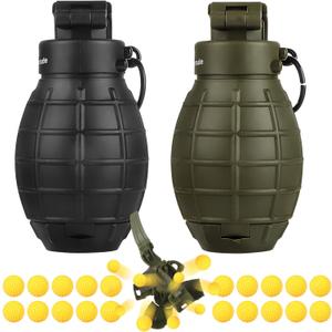 Tactical Toy Hand Grenade Bomb for Nerf CS Battle Game,2Pcs Fun Impact Pull Ring Fall Resistant Refillable Grenade Toy with 20 Foam Ammo for 14+ Outdoor Sport