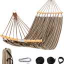 SUNCREAT Hammocks Double Hammock with Curved Spreader Bar, Outdoor Camping Portable Hammock with Carrying Bag & Tree Straps for Patio, Backyard, Balcony, Max 450lbs Capacity, Brown