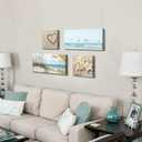 Coastal Wall Art Seascape Artwork: Sea Grass and Starfish on Beach Canvas Painting for Living Room (12 x 12'' x 2 Panels + 24 x 12 x 2 Panels)
