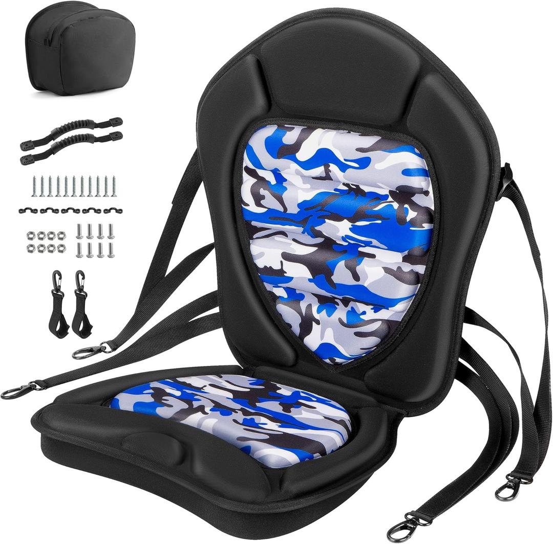 Extra Thick Kayak Seat with Back Support, Hard Support Kayak Replacement Seat Paddle Board Seat with Storage Bag for Sit-On-Top Kayaks, Canoe, SUP (Blue)