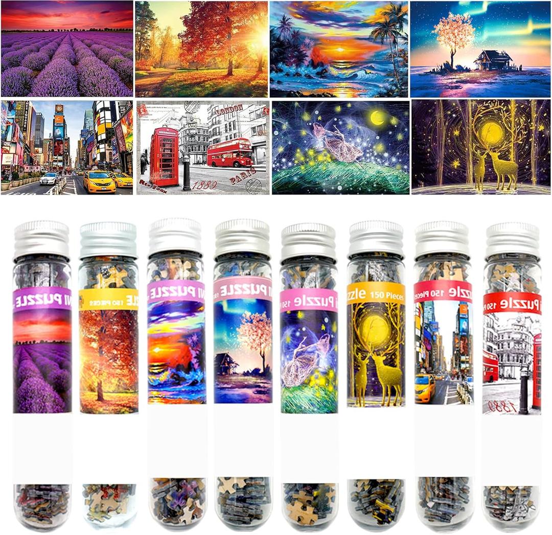 8 Pack Small Jigsaw Puzzles for Adults Challenging Puzzle Mini Jigsaw Puzzles for Adults 150 Pieces Puzzles 6 x 4 Inches