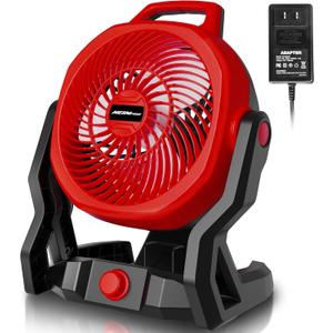 Battery Powered Fan for Milwaukee M18 18V Battery with AC Adapter (No Batteries), Up to 650 CFM Cordless Fans, Variable Speed Battery Operated Fan, Low Noise 30dB Portable & Jobsite Camping Fans (Red (Compatible with Milwaukee M18 Battery))