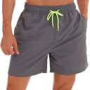 SILKWORLD Men's Swim Trunks Quick Dry Beach Shorts with Pockets (Gray, L)