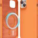 oakxco Silicone Case for iPhone 13 Mini/ 12 Mini Case Magnetic, Compatible with Magsafe Wireless Charging, Slim Thin Soft Rubber Gel, Girly Cute Aesthetic Hard Shell Mag Safe Cover for Women, Orange