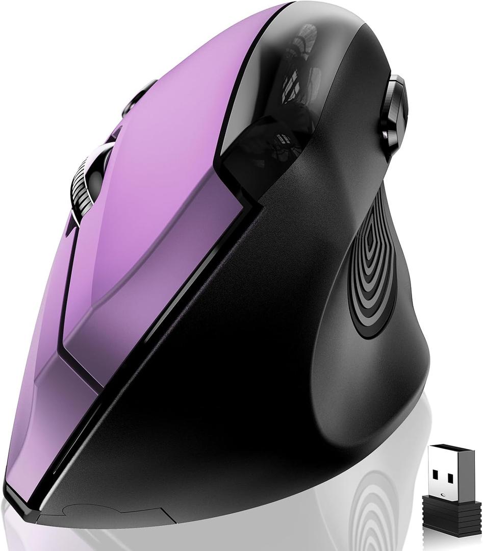 Memzuoix Ergonomic Wireless Mouse, 2.4G Optical Cordless, 800/1200/1600 DPI, Vertical Computer Mouse for Laptop, Mac, PC, Desktop (Right Hand, Large) - Purple