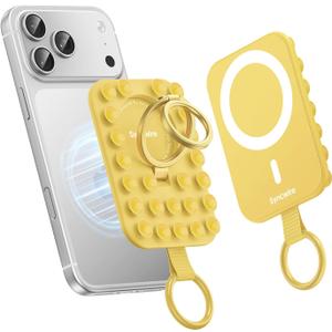 Syncwire Magnetic Phone Grip for MagSafe, Magsafe Suction Phone Grip with Silicone Cup, Dual Ring Phone Holder for Mirror Selfie & Video Recording, Removable Hands-Free, 2.68 x 3.66, Sunshine Yellow