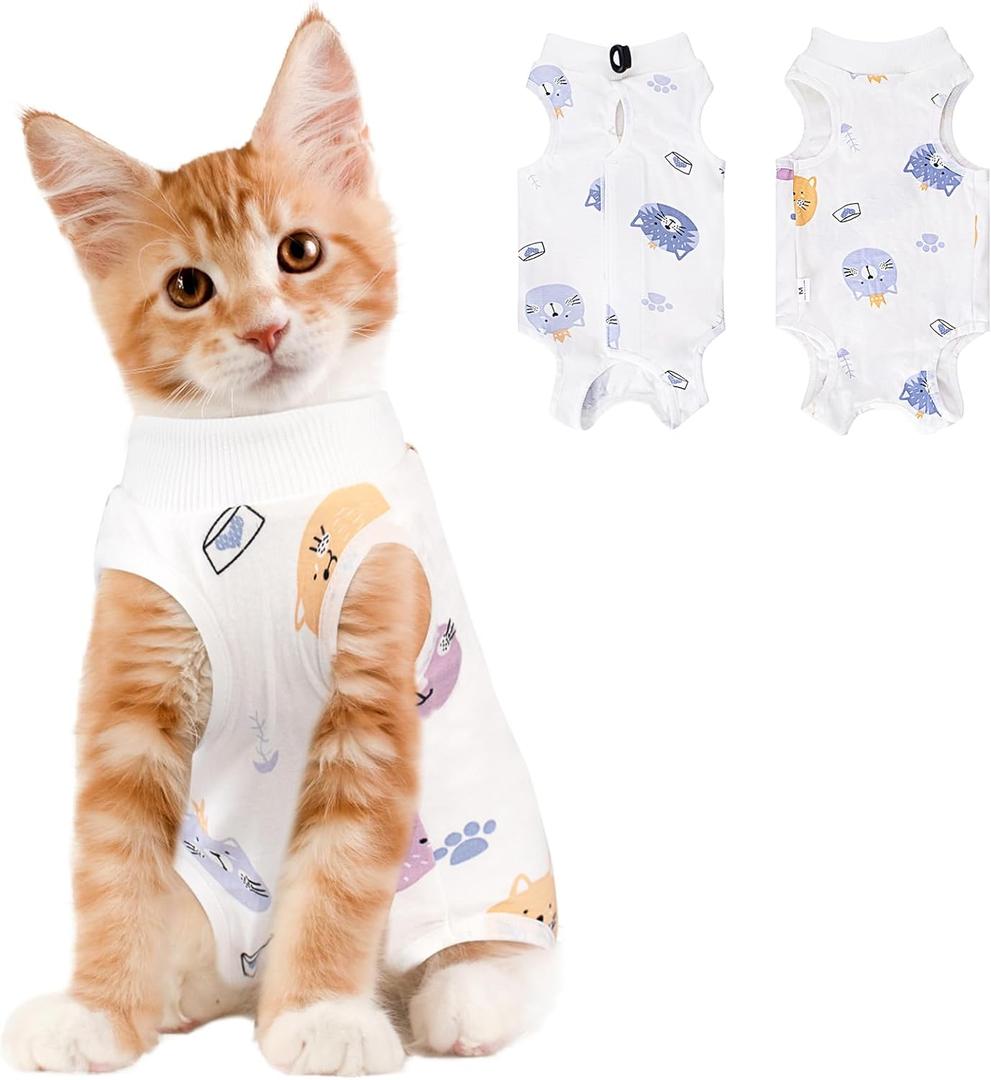 Coppthinktu Cat Recovery Suit Female, Breathable Cat Onesie After Surgery Female for Abdominal Wounds or Skin Diseases, Surgery Recovery Suit Kitten Onesie After Spay Wear Anti Licking (White L)