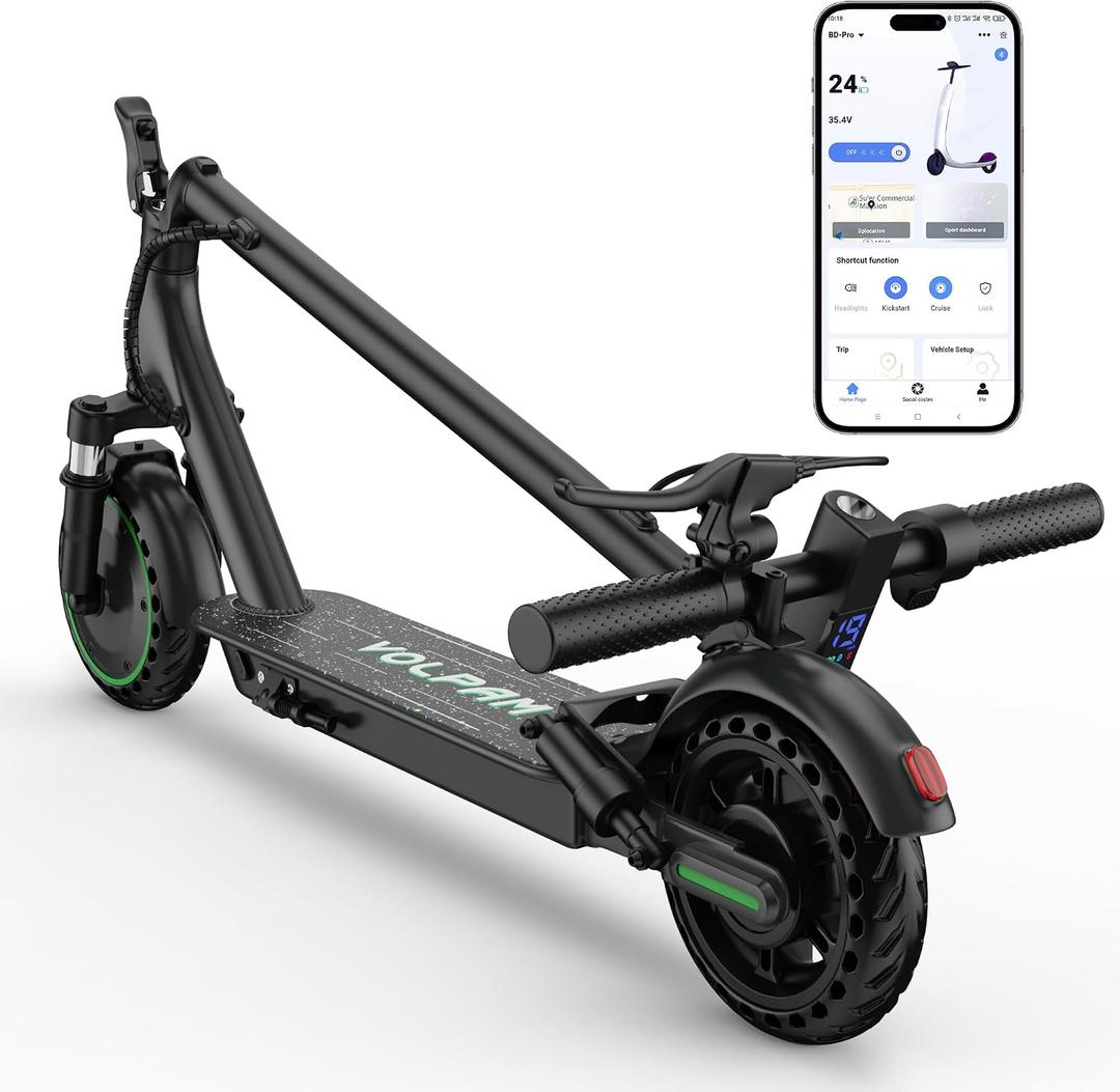 VOLPAM Electric Scooter with Double Suspension, 350W Strong Motor, Max 19 MPH Top Speed & 17 Miles Range, 8.5" Foldable E Scooter with Smart APP, Cruise Control