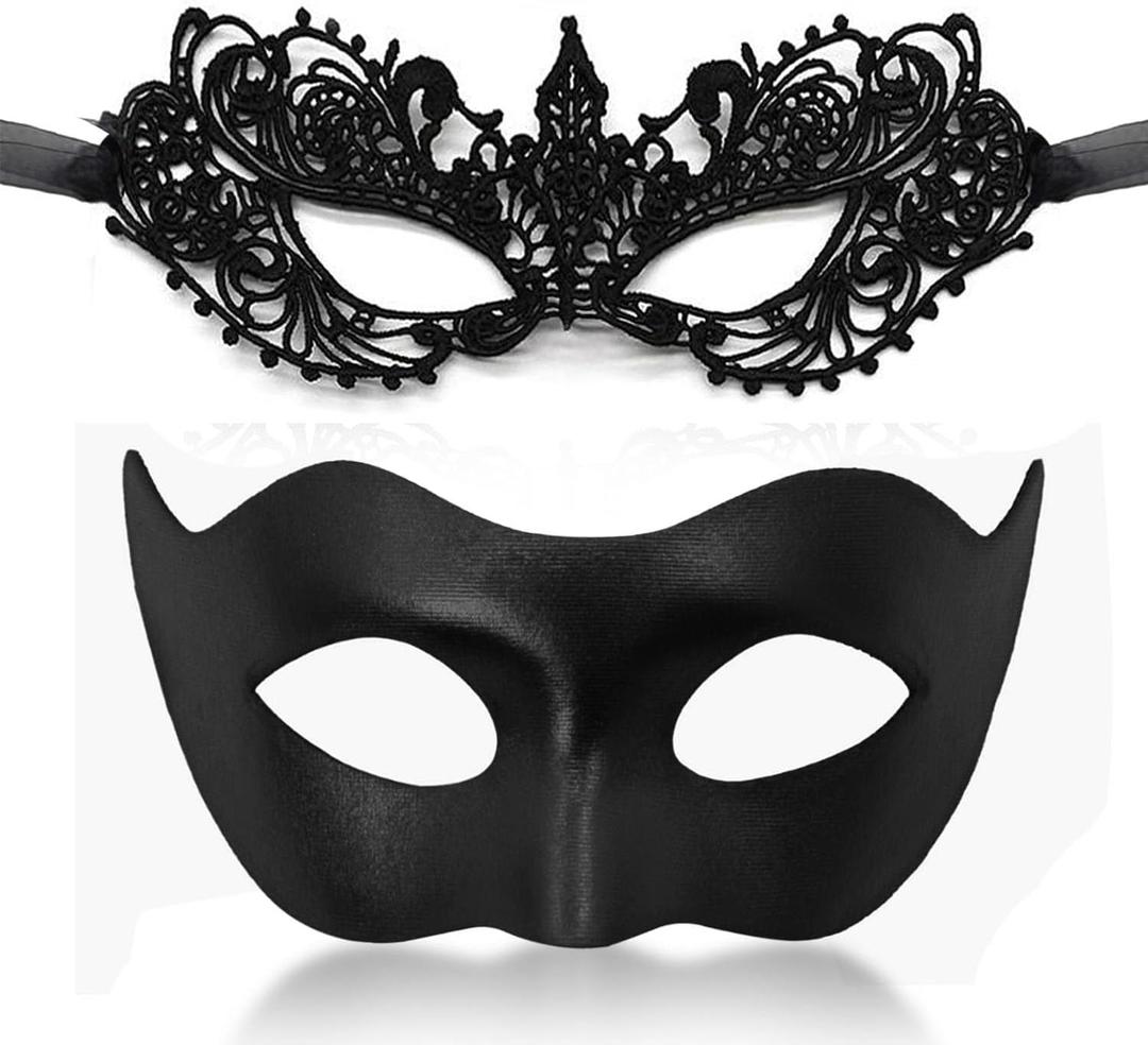 MYMENU Masquerade Masks for Women Couple Men Venetian Mask Halloween Carnival Mask for Party Prom Costume (Anna Set)
