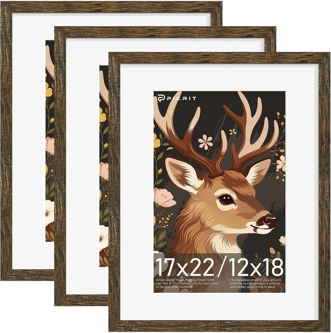 17x22 Rustic Brown Picture Frame, Poster Frame for Wall, 3 Pack