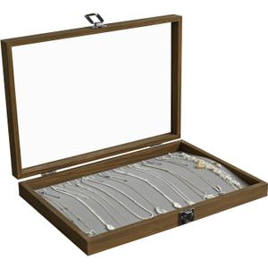 Stratalife Necklace Box Necklace Holder Organizer Wooden Jewelry Box Jewelry Storage Display for Vendors Organizer Tray with Clear Lid Vintage Style