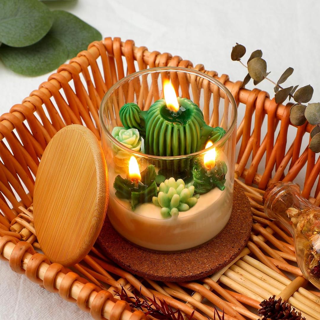 Tondiamo Succulent Cactus Candles Gift,3.15 Inch Scented Decorative Terrarium Plant Candles Votive for House Warming Wedding Baby Shower Spa Home Decoration Teacher Appreciation Mothers Gifts (Green)